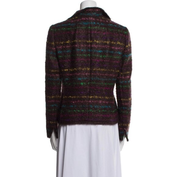 Akris Mohair Striped Blazer Brown Boucle Jacket US 10 Wool Blend Open Front - Picture 2 of 14